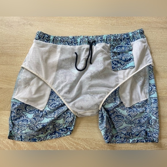 Vineyard Vines 7” Printed Chappy Shark Blue Lined Drawstring Swim Trunks Shorts - Picture 5 of 10